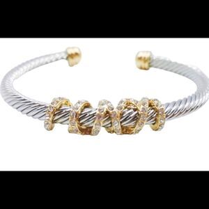 Isabella Twisting Cable Cord Cuff Bracelet Silver 14KT Gold Rhinestones